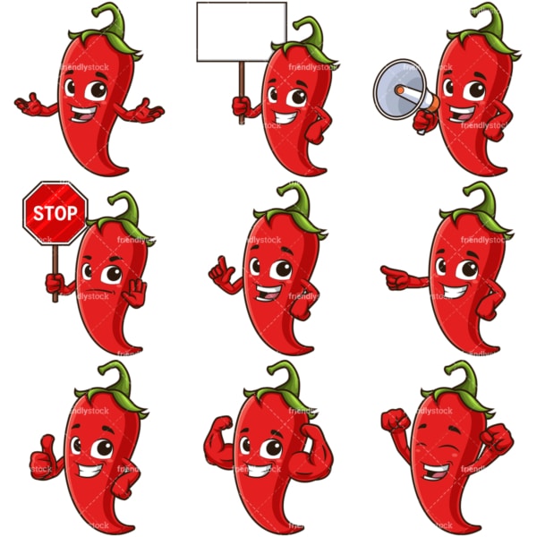Red chili pepper cartoon character. PNG - JPG and infinitely scalable vector EPS - on white or transparent background.