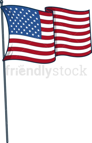 Waving us flag on pole. PNG - JPG and vector EPS file formats (infinitely scalable). Image isolated on transparent background.