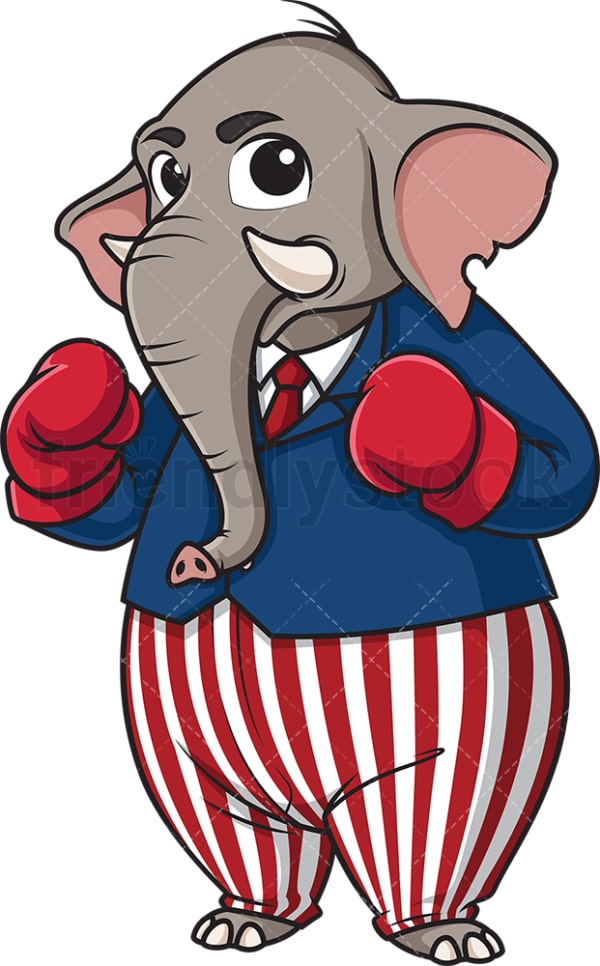 Republican elephant wearing boxing gloves. PNG - JPG and vector EPS (infinitely scalable).