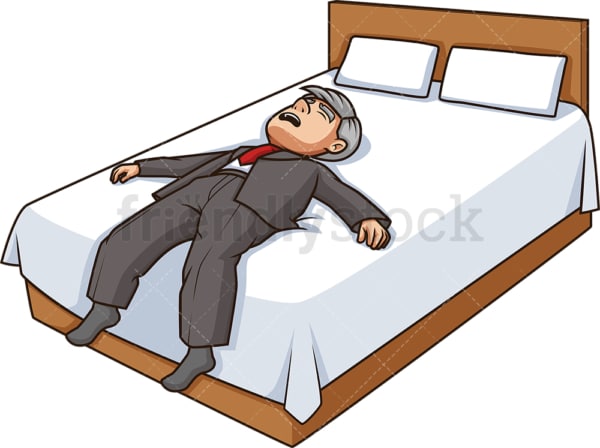Old man lying exhausted in bed. PNG - JPG and vector EPS (infinitely scalable).