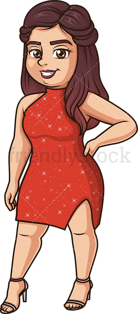Confident large woman in fancy dress. PNG - JPG and vector EPS (infinitely scalable).