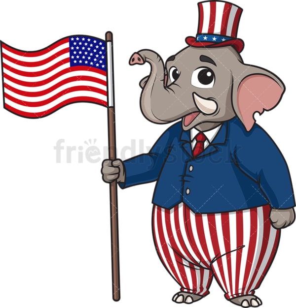 Republican elephant holding american flag. PNG - JPG and vector EPS (infinitely scalable).