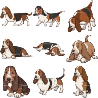 Cartoon basset hound dogs. PNG - JPG and infinitely scalable vector EPS - on white or transparent background.