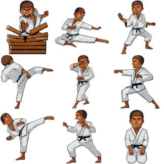 Cartoon black man doing karate. PNG - JPG and vector EPS file formats (infinitely scalable). Images isolated on transparent background.