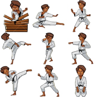 Cartoon black woman doing karate. PNG - JPG and vector EPS file formats (infinitely scalable). Images isolated on transparent background.