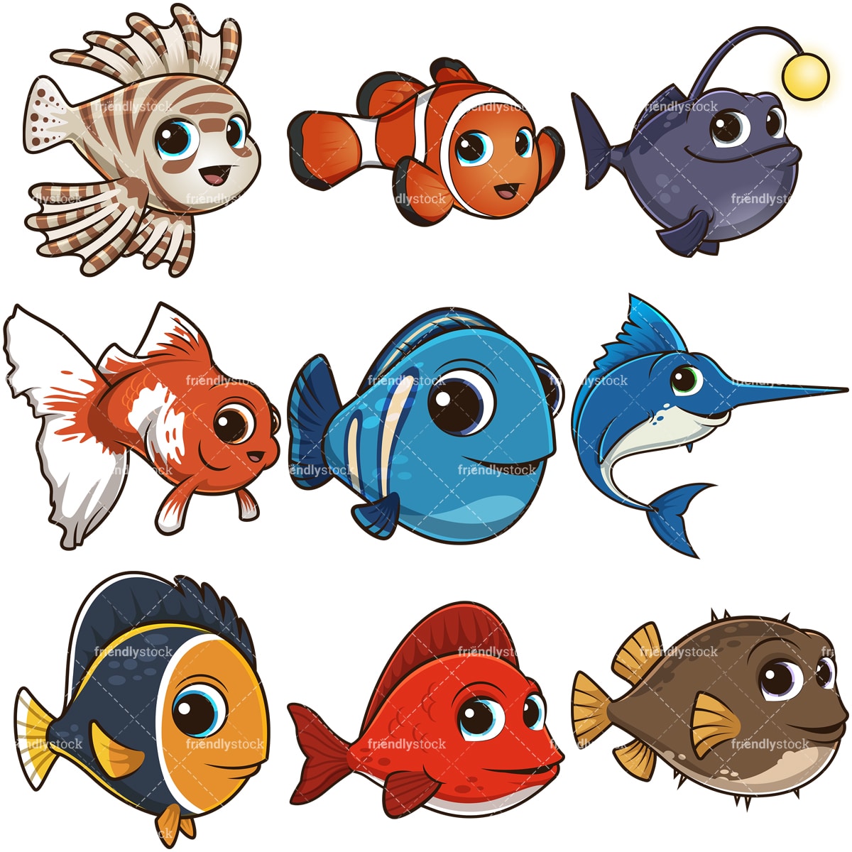 Download Cartoon Cute Fish Clipart Vector Collection - FriendlyStock