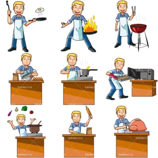 Cartoon man cooking. PNG - JPG and vector EPS file formats (infinitely scalable). Images isolated on transparent background.