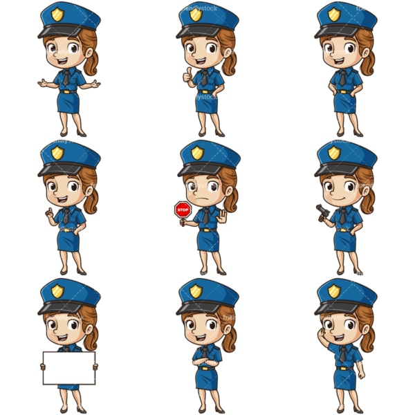 Cute policewoman. PNG - JPG and infinitely scalable vector EPS - on white or transparent background.