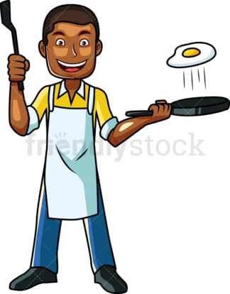 Black man frying up an egg. PNG - JPG and vector EPS file formats (infinitely scalable). Image isolated on transparent background.