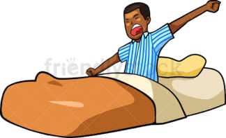 Black man waking up in bed yawning. PNG - JPG and vector EPS file formats (infinitely scalable). Image isolated on transparent background.