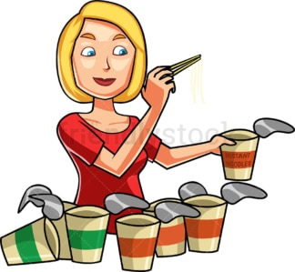 Blonde woman eating noodles. PNG - JPG and vector EPS file formats (infinitely scalable). Image isolated on transparent background.
