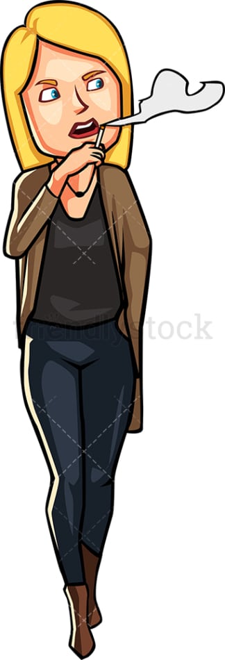 Caucasian woman smoking a cigarette. PNG - JPG and vector EPS file formats (infinitely scalable). Image isolated on transparent background.