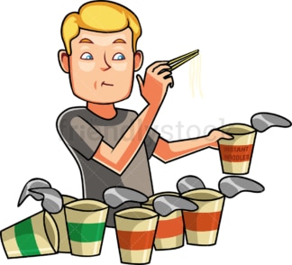 Man eating instant noodles. PNG - JPG and vector EPS file formats (infinitely scalable). Image isolated on transparent background.