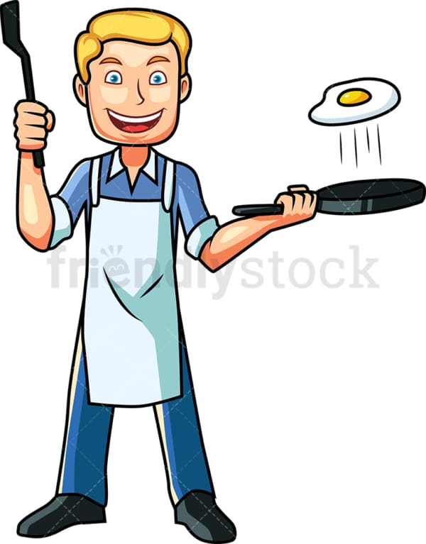 Man frying up egg for breakfast. PNG - JPG and vector EPS file formats (infinitely scalable). Image isolated on transparent background.