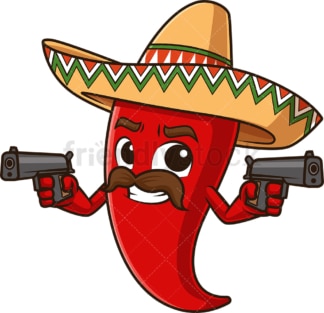 Mexican red pepper holding guns. PNG - JPG and vector EPS file formats (infinitely scalable). Image isolated on transparent background.
