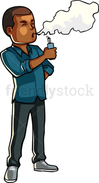Black guy smoking electronic cigarette. PNG - JPG and vector EPS file formats (infinitely scalable). Image isolated on transparent background.