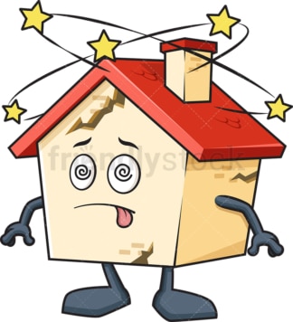 Broken dizzy house mascot. PNG - JPG and vector EPS (infinitely scalable).