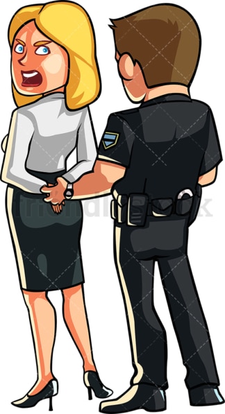 Policeman handcuffing protesting woman. PNG - JPG and vector EPS file formats (infinitely scalable). Image isolated on transparent background.