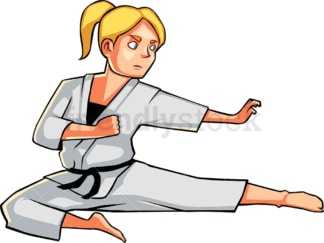 Woman executing a flying kick. PNG - JPG and vector EPS file formats (infinitely scalable). Image isolated on transparent background.
