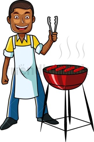 Black guy grilling some hot dogs. PNG - JPG and vector EPS file formats (infinitely scalable). Image isolated on transparent background.