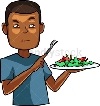Black man tasting a salad. PNG - JPG and vector EPS file formats (infinitely scalable). Image isolated on transparent background.