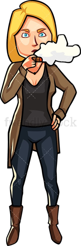 Blonde woman smoking a cigar. PNG - JPG and vector EPS file formats (infinitely scalable). Image isolated on transparent background.