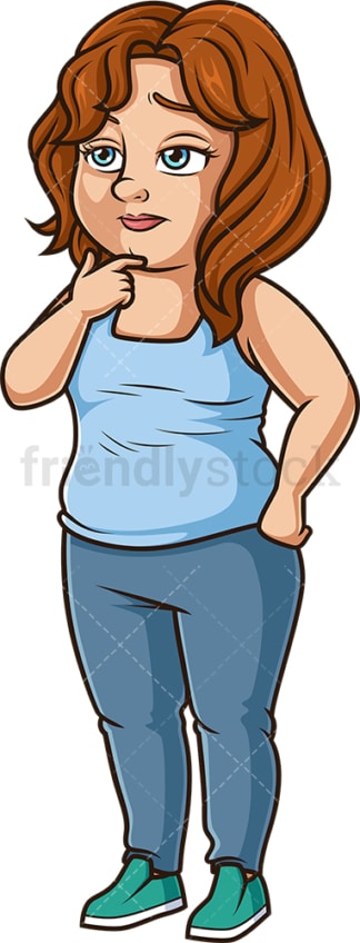 Chubby girl thinking. PNG - JPG and vector EPS (infinitely scalable).