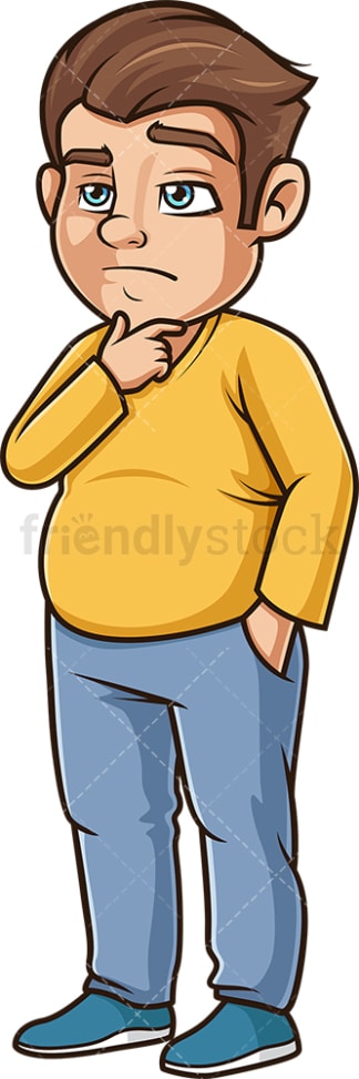 Chubby guy thinking. PNG - JPG and vector EPS (infinitely scalable).