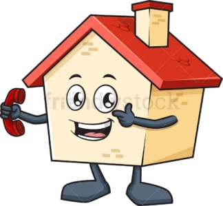 House mascot holding phone. PNG - JPG and vector EPS (infinitely scalable).