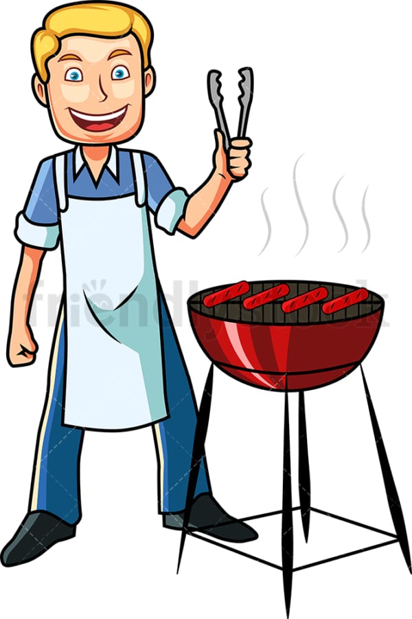 Man grilling delicious hot dogs. PNG - JPG and vector EPS file formats (infinitely scalable). Image isolated on transparent background.