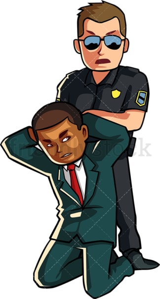 Black businessman getting arrested. PNG - JPG and vector EPS file formats (infinitely scalable). Image isolated on transparent background.