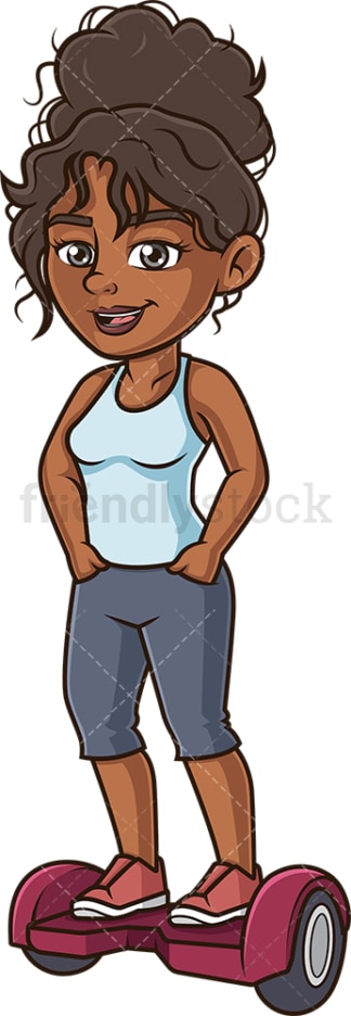 Black woman riding hoverboard. PNG - JPG and vector EPS (infinitely scalable).