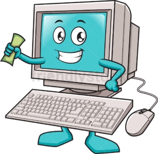 Desktop computer holding money. PNG - JPG and vector EPS (infinitely scalable).