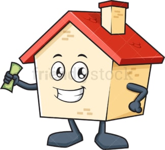 House mascot holding money. PNG - JPG and vector EPS (infinitely scalable).