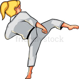 Woman executing a side kick. PNG - JPG and vector EPS file formats (infinitely scalable). Image isolated on transparent background.