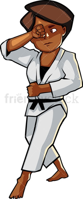 Black female doing karate. PNG - JPG and vector EPS file formats (infinitely scalable). Image isolated on transparent background.