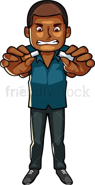 Black man breaking cigarette in two. PNG - JPG and vector EPS file formats (infinitely scalable). Image isolated on transparent background.
