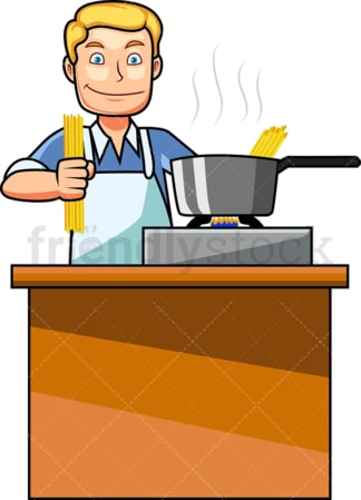Caucasian man making spaghetti. PNG - JPG and vector EPS file formats (infinitely scalable). Image isolated on transparent background.