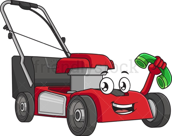 Lawn mower holding phone. PNG - JPG and vector EPS (infinitely scalable).