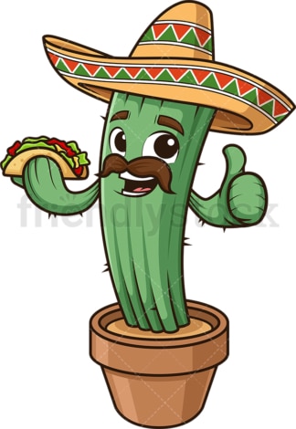 Mexican cactus holding taco. PNG - JPG and vector EPS (infinitely scalable).
