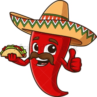 Mexican red pepper holding taco. PNG - JPG and vector EPS file formats (infinitely scalable). Image isolated on transparent background.