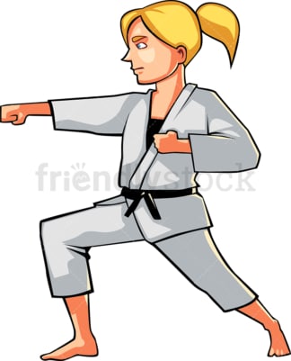 Blonde woman in typical karate pose. PNG - JPG and vector EPS file formats (infinitely scalable). Image isolated on transparent background.