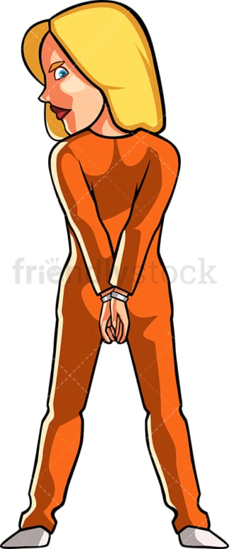 Female inmate in orange prison jumpsuit. PNG - JPG and vector EPS file formats (infinitely scalable). Image isolated on transparent background.