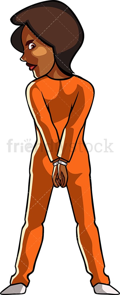Handcuffed black woman in prison jumpsuit. PNG - JPG and vector EPS file formats (infinitely scalable). Image isolated on transparent background.