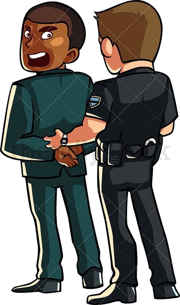 Policeman handcuffing black businessman . PNG - JPG and vector EPS file formats (infinitely scalable). Image isolated on transparent background.