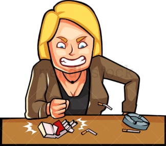 Woman smoker destroying cigarettes. PNG - JPG and vector EPS file formats (infinitely scalable). Image isolated on transparent background.