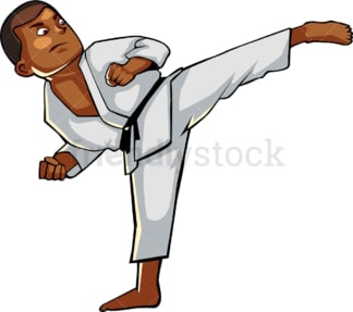 Black male executing a high kick. PNG - JPG and vector EPS file formats (infinitely scalable). Image isolated on transparent background.