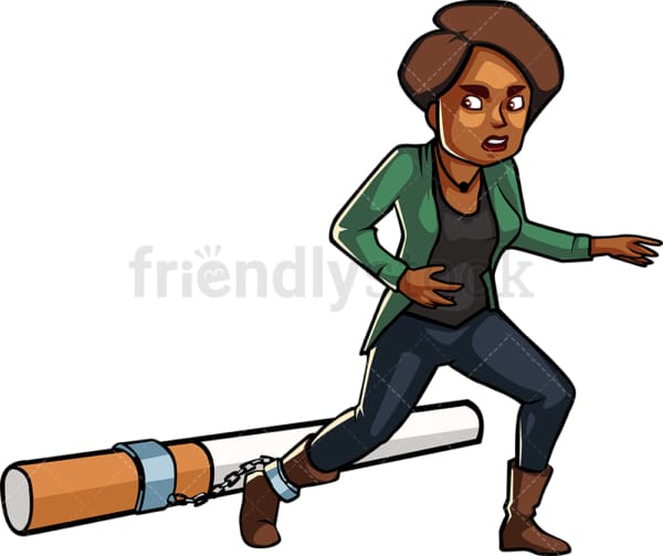 Black woman shackled to large cigarette. PNG - JPG and vector EPS file formats (infinitely scalable). Image isolated on transparent background.