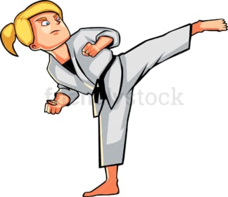 Blonde woman executing a high kick. PNG - JPG and vector EPS file formats (infinitely scalable). Image isolated on transparent background.