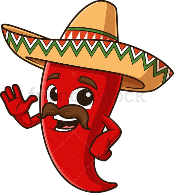 Happy mexican red pepper waving. PNG - JPG and vector EPS file formats (infinitely scalable). Image isolated on transparent background.
